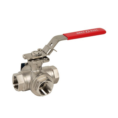661021003 3-way ball valve - AISI 316
with 1" BSP inner thread
Manually operated - T-port
with PTFE (Teflon) seats